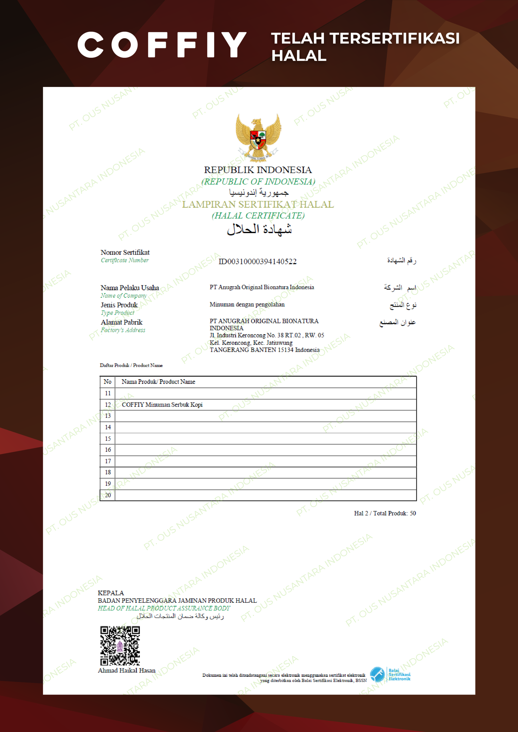 COFFIY CERTIFICATE HALAL